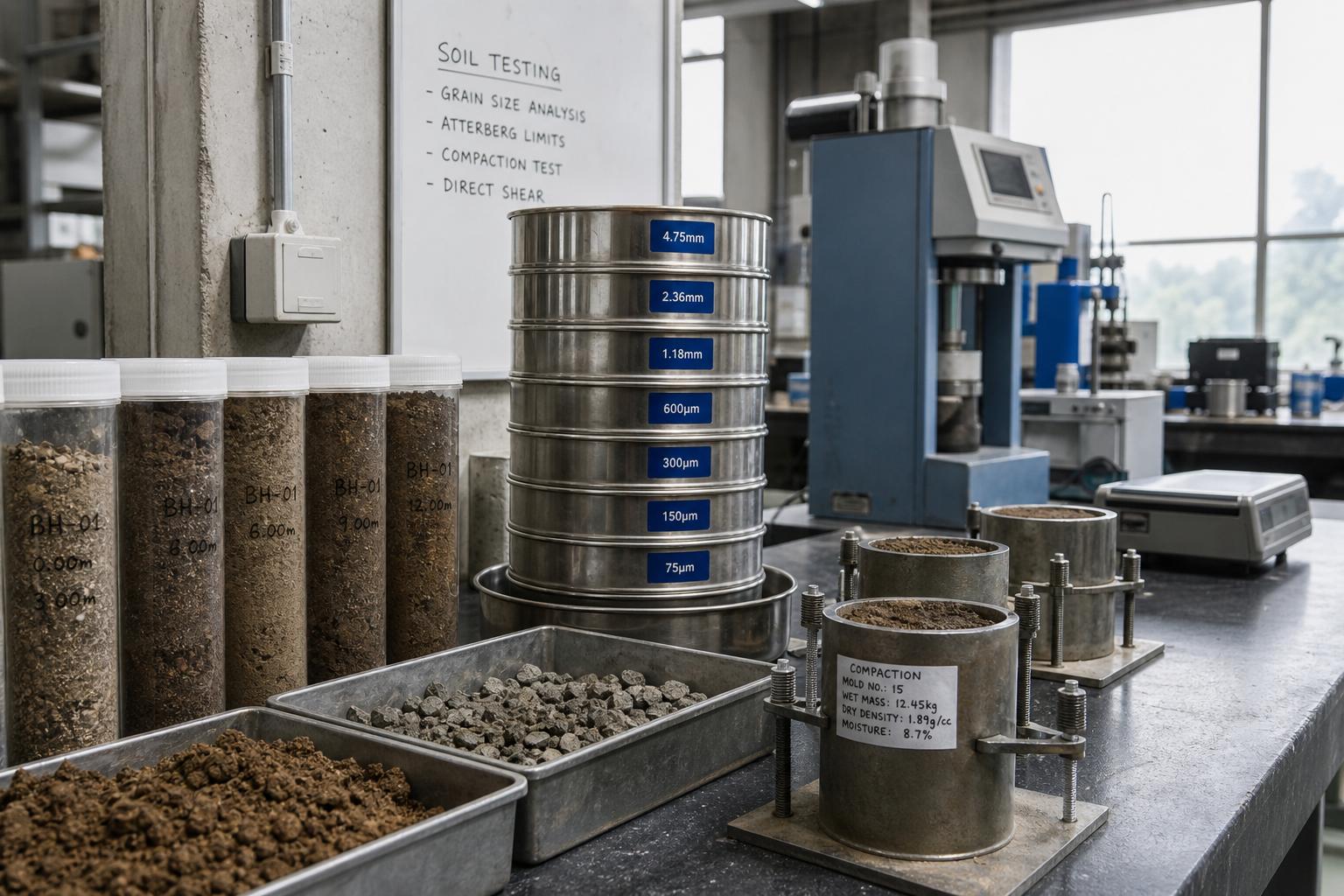 Soil samples undergoing laboratory analysis